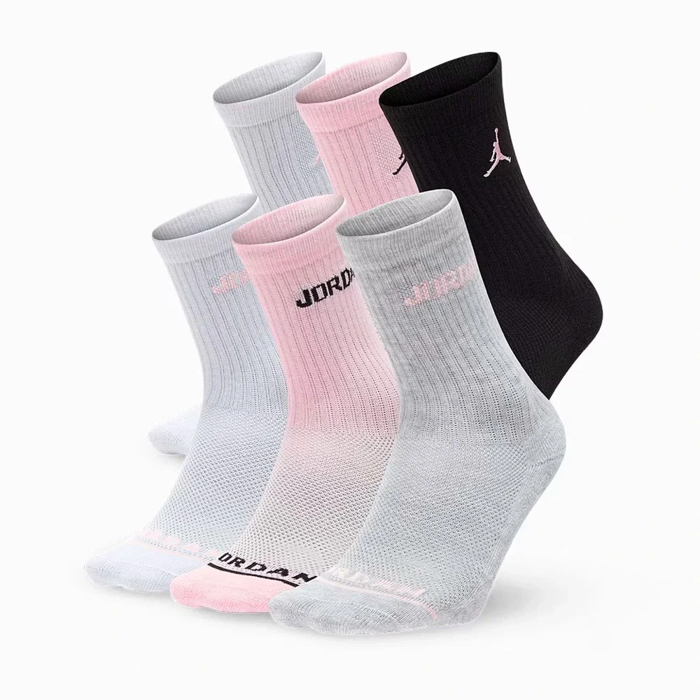 Air Jordan Dri-fit Cushioned Crew Socks 6 pack multicolor black pink white gray
